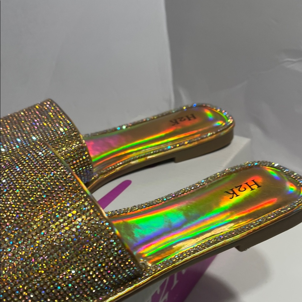 H2K Gold Rhinestone Slide Sandals - Picture 10 of 16